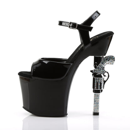 7" R/S Embellished Gun Heel, 3 1/4" PF Ankle Strap Sandal (Pleaser REV709/B/M)
