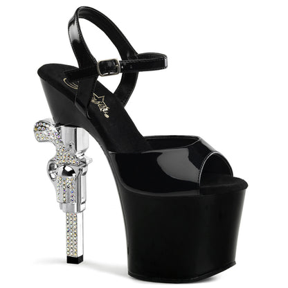 7" R/S Embellished Gun Heel, 3 1/4" PF Ankle Strap Sandal (Pleaser REV709/B/M)