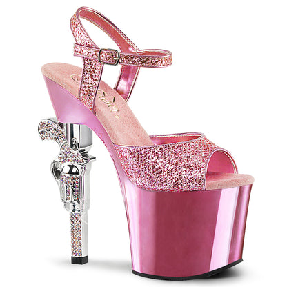 7" R/S Embellished Gun Heel, 3 1/4" PF Ankle Strap Sandal (Pleaser REV709G/BPG/BPCH)