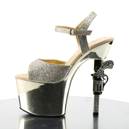7" R/S Embellished Gun Heel, 3 1/4" PF Ankle Strap Sandal (Pleaser REV709G/BPG/BPCH)