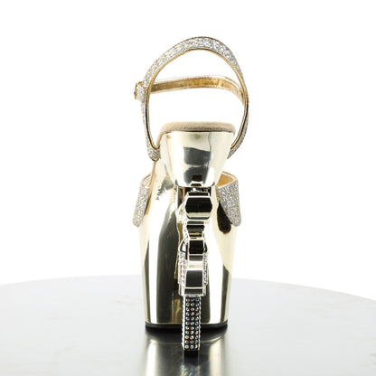 7" R/S Embellished Gun Heel, 3 1/4" PF Ankle Strap Sandal (Pleaser REV709G/BPG/BPCH)