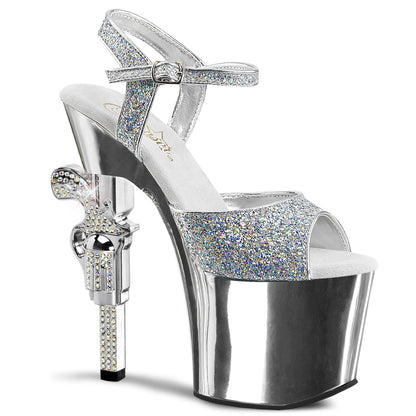 7" R/S Embellished Gun Heel, 3 1/4" PF Ankle Strap Sandal (Pleaser REV709G/BPG/BPCH)