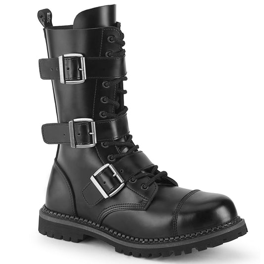 12 Eyelet Unisex Steel Toe Ankle Boot, Rubber Sole (Demonia RIOT12BK/BLE)