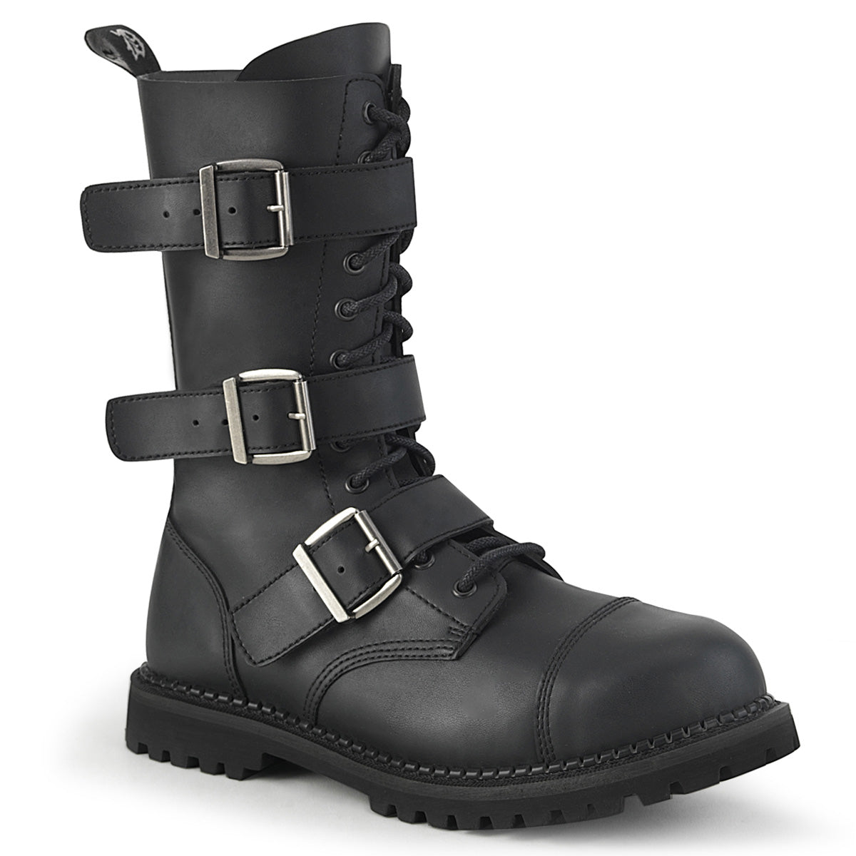 12 Eyelet Unisex Steel Toe Ankle Boot, Rubber Sole (Demonia RIOT12BK/BLE)