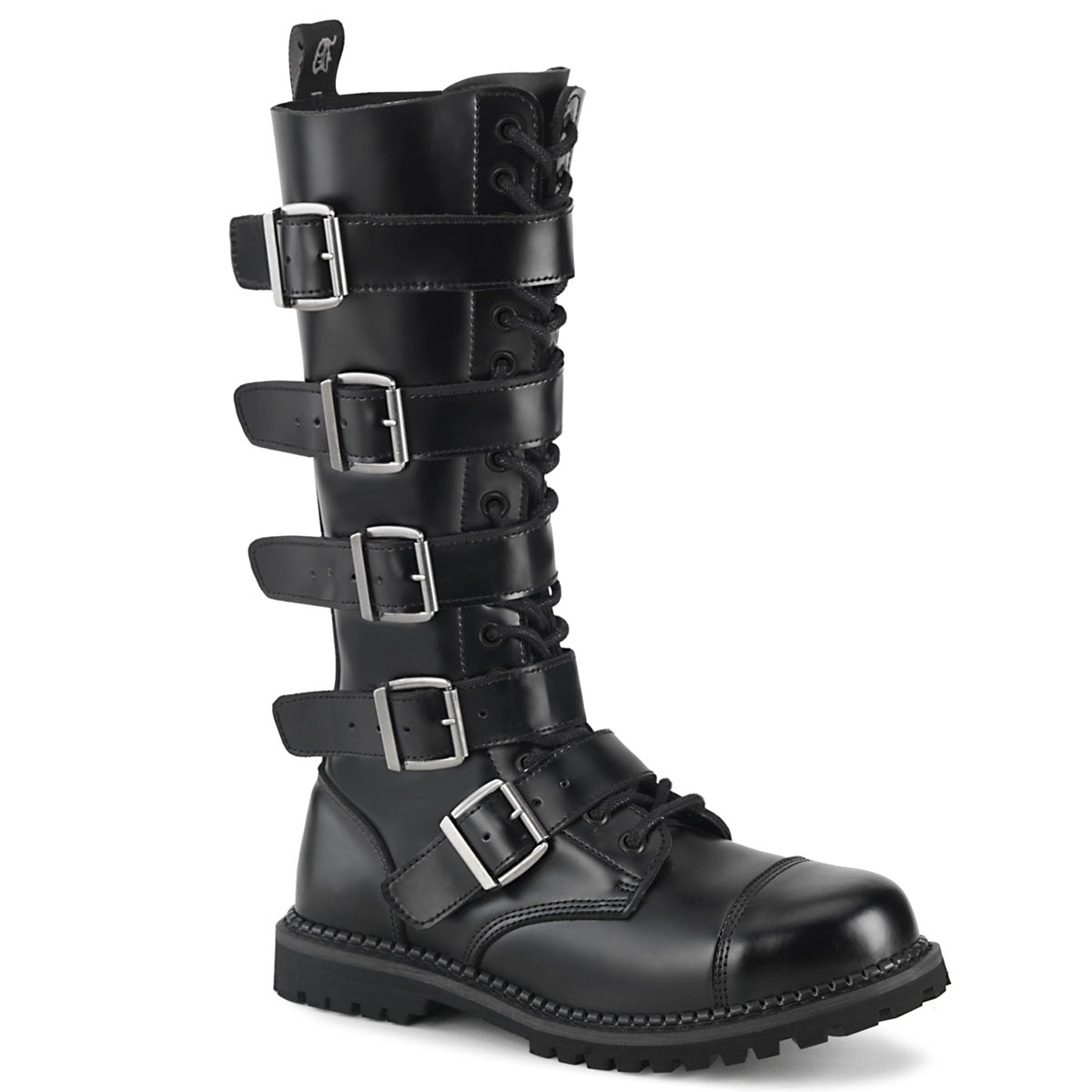 18 Eyelet Unisex Steel Toe Knee Boot, Rubber Sole (Demonia RIOT18BK/BLE)