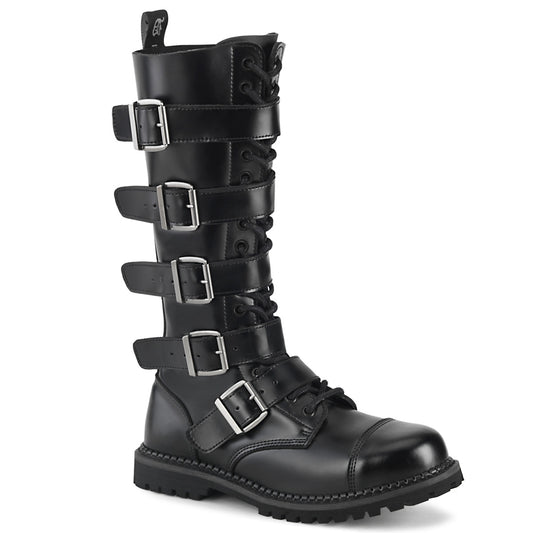 18 Eyelet Unisex Steel Toe Knee Boot, Rubber Sole (Demonia RIOT18BK/BLE)