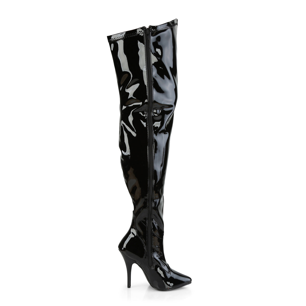 5" Heel Stretch Wide Calf Thigh Boot, Side Zip (Pleaser Pink Label SED3000WC/B)