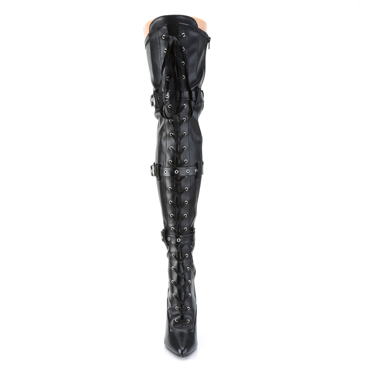5" Heel Lace-Up Buckle Strap Stretch Thigh Boot, Side Zip (Pleaser SED3028/B)
