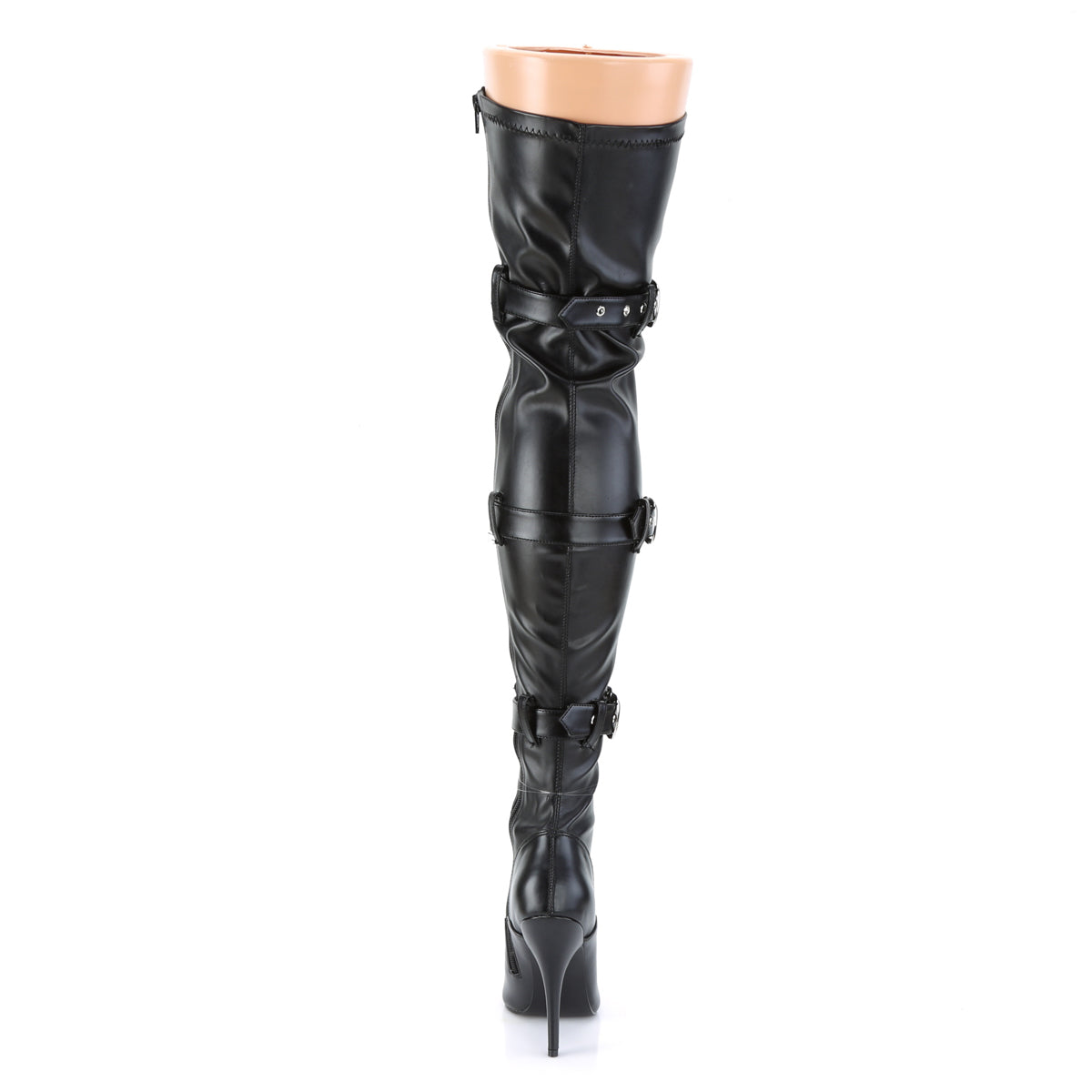 5" Heel Lace-Up Buckle Strap Stretch Thigh Boot, Side Zip (Pleaser SED3028/B)