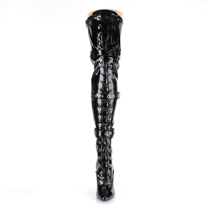 5" Heel Lace-Up Buckle Strap Stretch Thigh Boot, Side Zip (Pleaser SED3028/B)