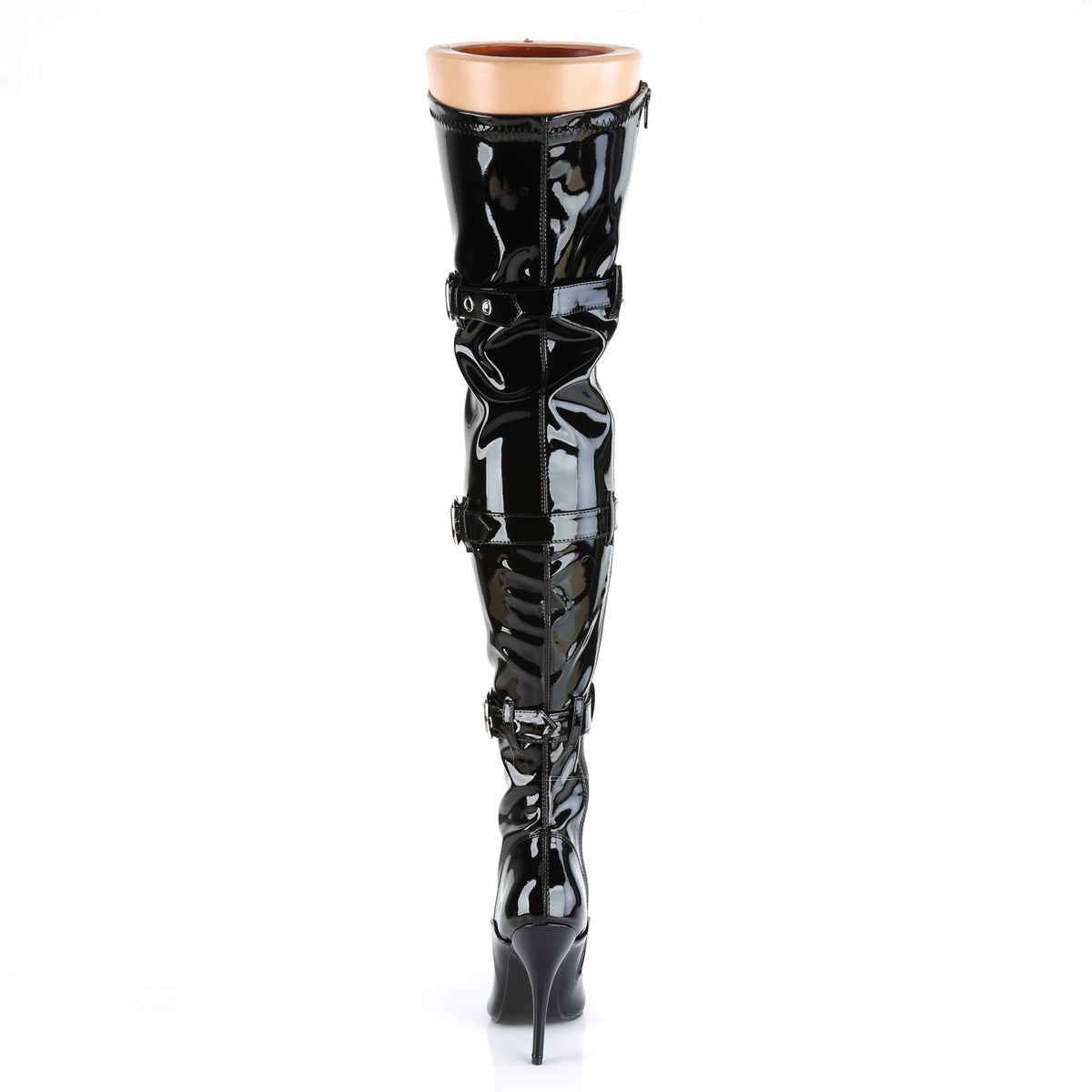 5" Heel Lace-Up Buckle Strap Stretch Thigh Boot, Side Zip (Pleaser SED3028/B)
