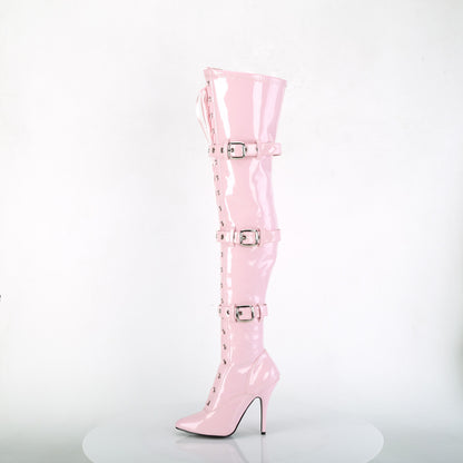 5" Heel Lace-Up Buckle Strap Stretch Thigh Boot, Side Zip (Pleaser SED3028/B)