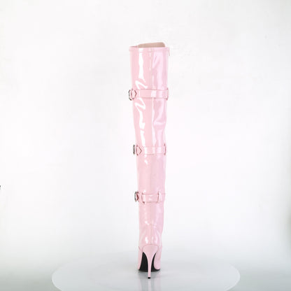 5" Heel Lace-Up Buckle Strap Stretch Thigh Boot, Side Zip (Pleaser SED3028/B)