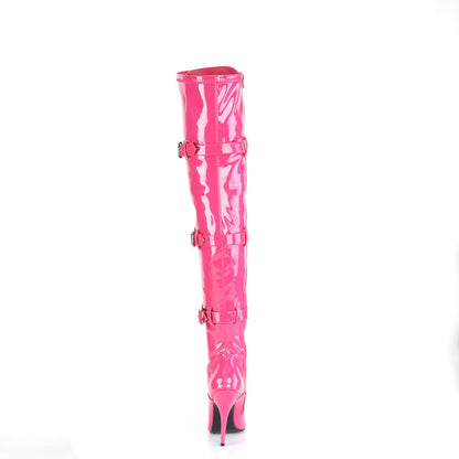5" Heel Lace-Up Buckle Strap Stretch Thigh Boot, Side Zip (Pleaser SED3028/B)