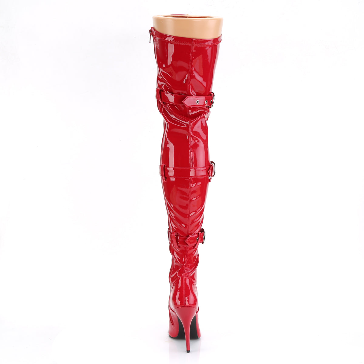 5" Heel Lace-Up Buckle Strap Stretch Thigh Boot, Side Zip (Pleaser SED3028/B)