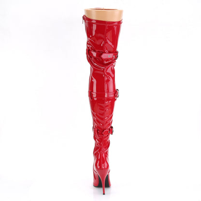 5" Heel Lace-Up Buckle Strap Stretch Thigh Boot, Side Zip (Pleaser SED3028/B)