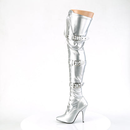 5" Heel Lace-Up Buckle Strap Stretch Thigh Boot, Side Zip (Pleaser SED3028/B)