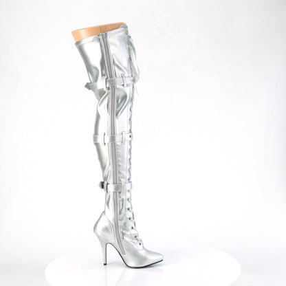 5" Heel Lace-Up Buckle Strap Stretch Thigh Boot, Side Zip (Pleaser SED3028/B)