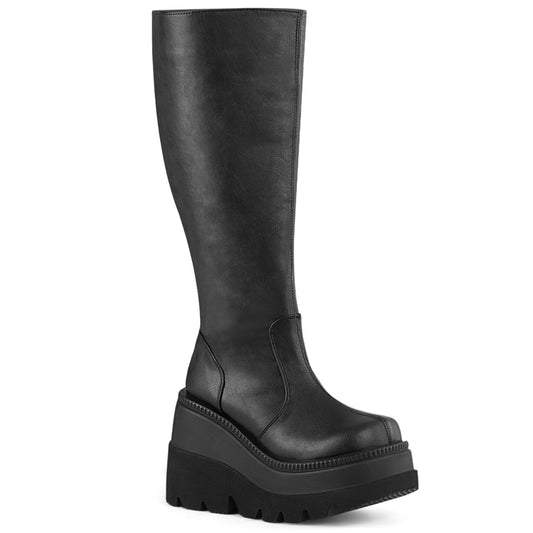 4 1/2" Wedge PF Wide Calf Knee High Boot, Inside Zip (Demonia SHA100WC/BVL)