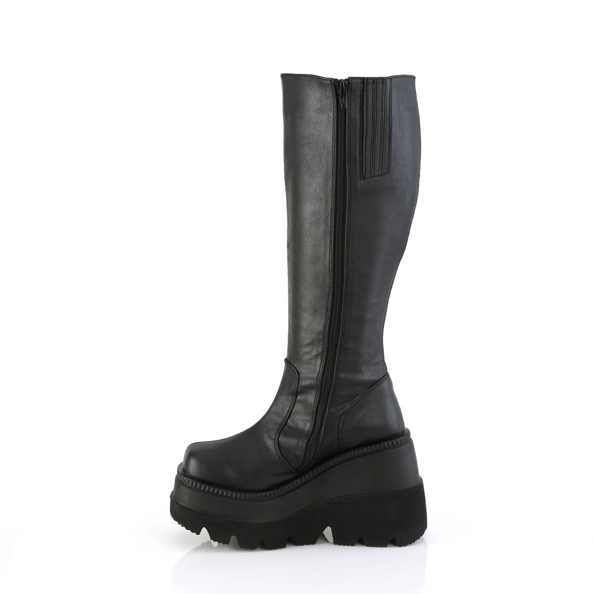 4 1/2" Wedge PF Wide Calf Knee High Boot, Inside Zip (Demonia SHA100WC/BVL)