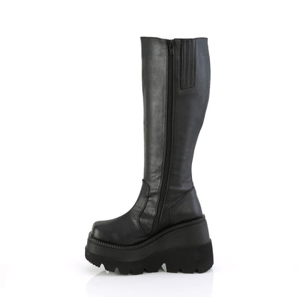 4 1/2" Wedge PF Wide Calf Knee High Boot, Inside Zip (Demonia SHA100WC/BVL)