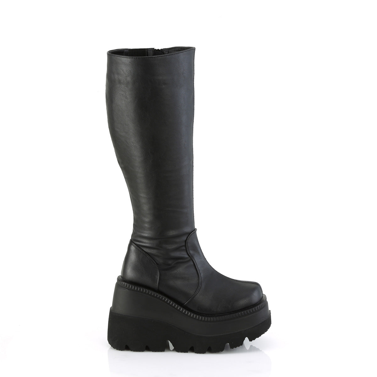 4 1/2" Wedge PF Wide Calf Knee High Boot, Inside Zip (Demonia SHA100WC/BVL)