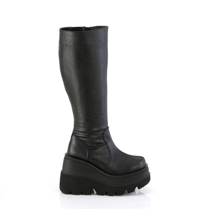 4 1/2" Wedge PF Wide Calf Knee High Boot, Inside Zip (Demonia SHA100WC/BVL)