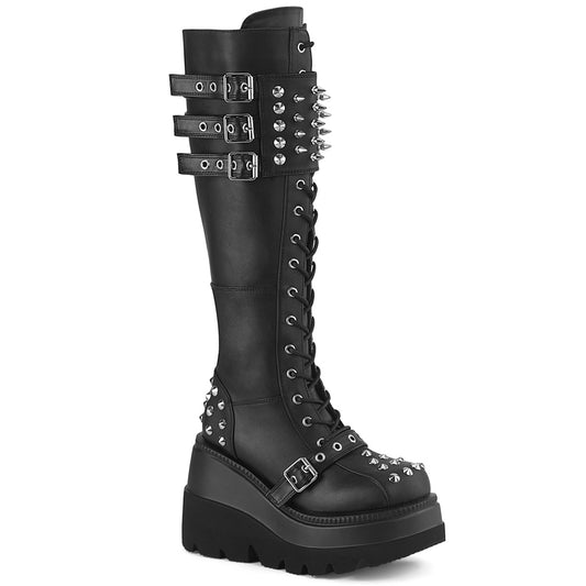 *4 1/2" Wedge PF Lace-Up Knee High Boot, Inside Zip (Demonia SHA225/BVL)