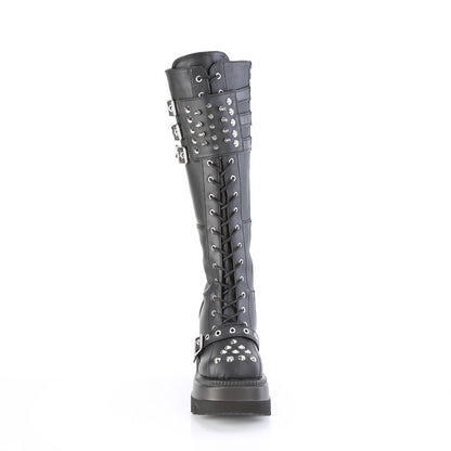 *4 1/2" Wedge PF Lace-Up Knee High Boot, Inside Zip (Demonia SHA225/BVL)