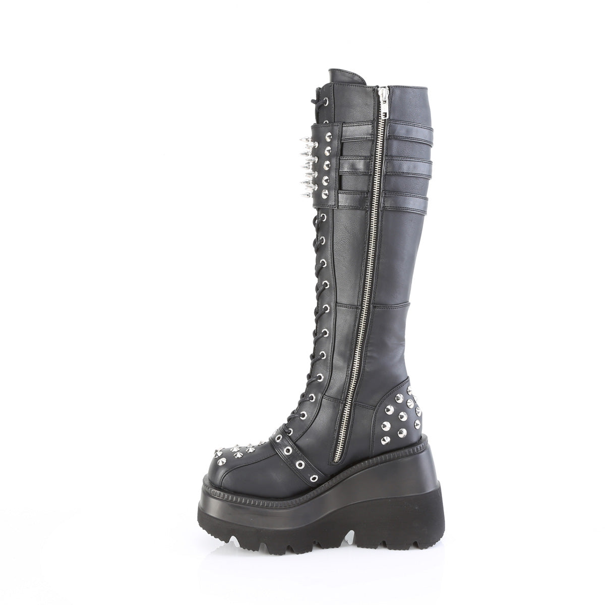 *4 1/2" Wedge PF Lace-Up Knee High Boot, Inside Zip (Demonia SHA225/BVL)