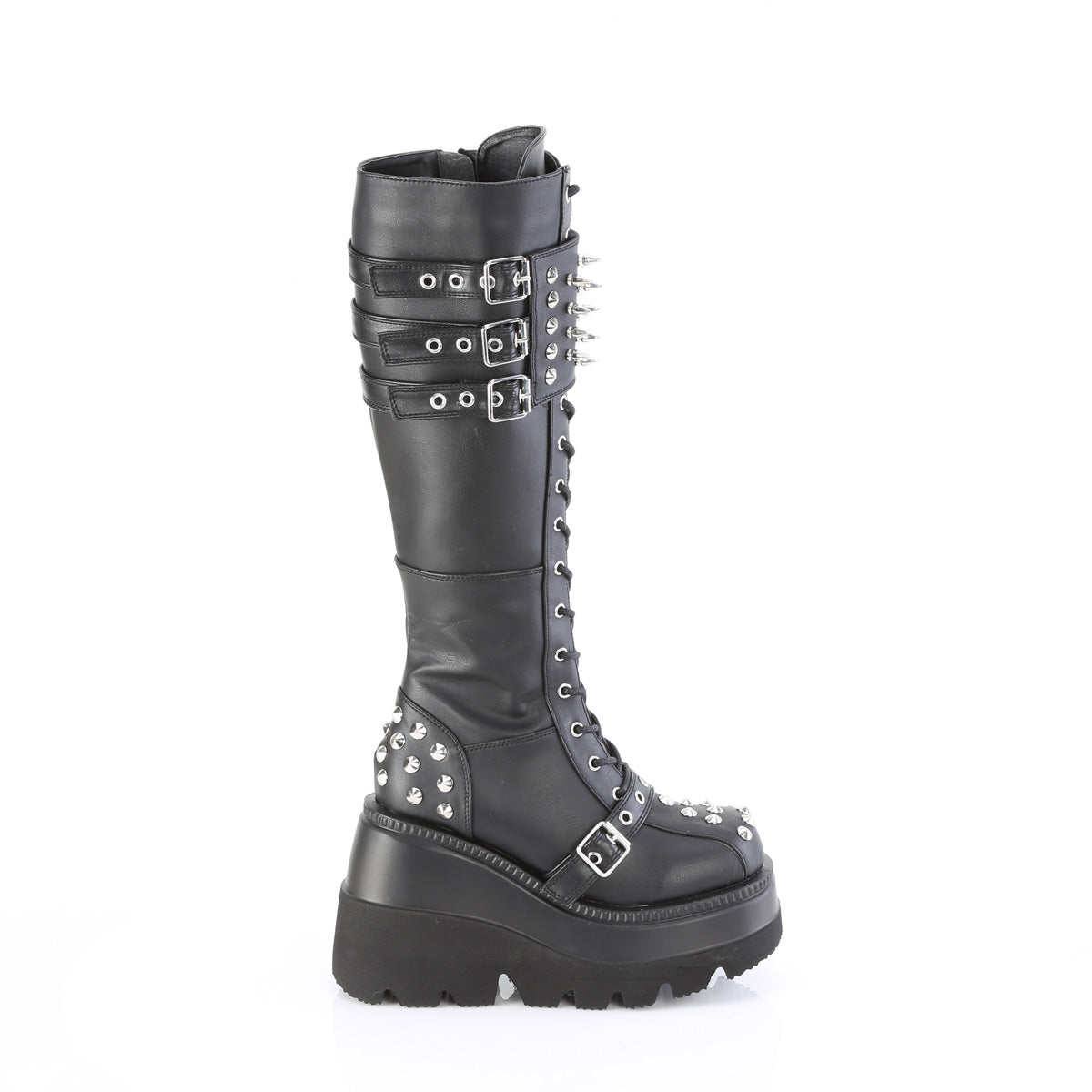 *4 1/2" Wedge PF Lace-Up Knee High Boot, Inside Zip (Demonia SHA225/BVL)