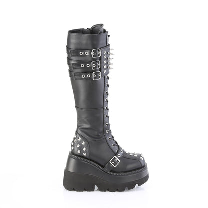 *4 1/2" Wedge PF Lace-Up Knee High Boot, Inside Zip (Demonia SHA225/BVL)