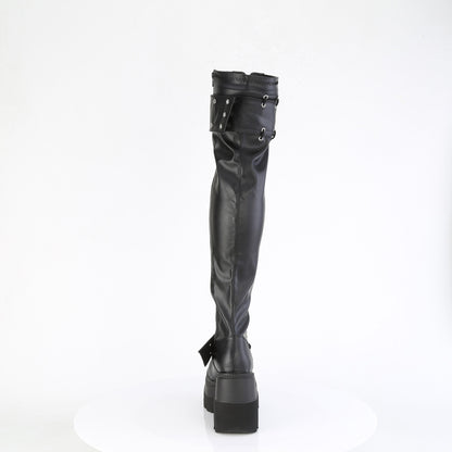 4 1/2" Wedge PF Lace-Up Stretch Thigh High Boot, Side Zip (Demonia SHA325/BVL)