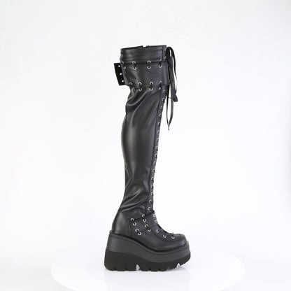 4 1/2" Wedge PF Lace-Up Stretch Thigh High Boot, Side Zip (Demonia SHA325/BVL)