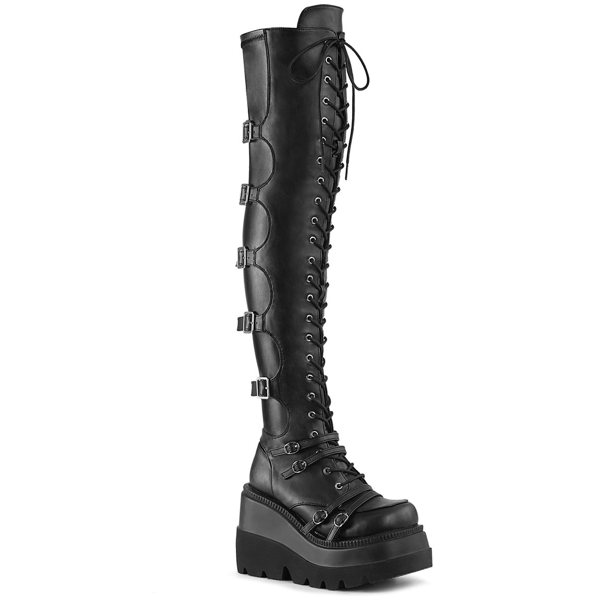 4 1/2" Wedge PF Lace-Up Over-The Knee Boot, Side Zip (Demonia SHA350/BVL)