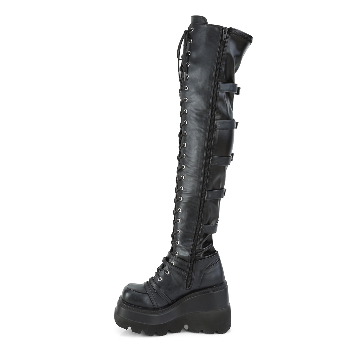 4 1/2" Wedge PF Lace-Up Over-The Knee Boot, Side Zip (Demonia SHA350/BVL)