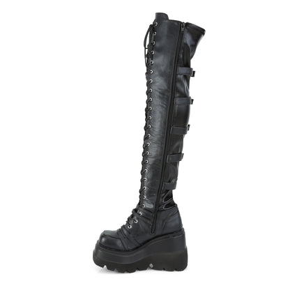 4 1/2" Wedge PF Lace-Up Over-The Knee Boot, Side Zip (Demonia SHA350/BVL)