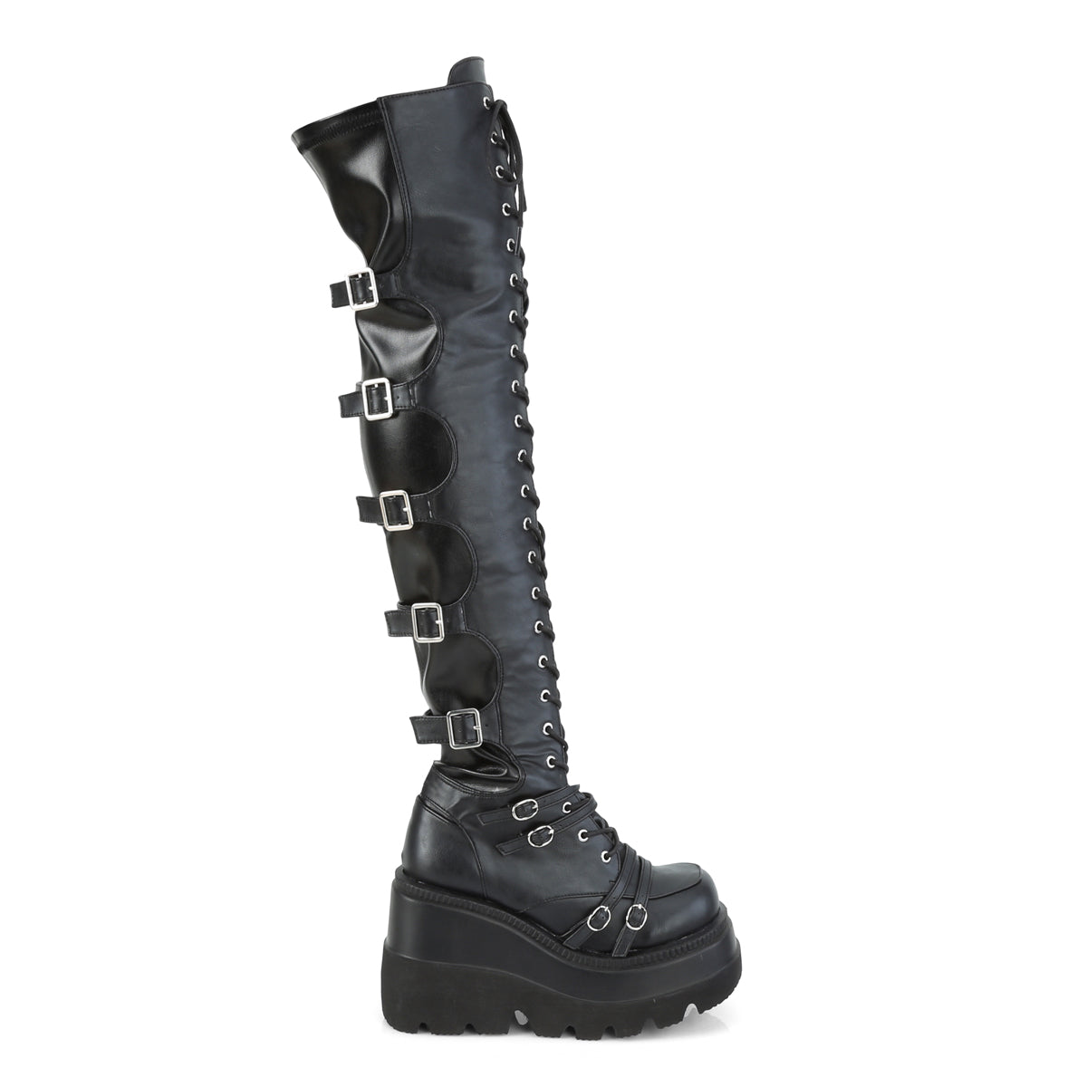 4 1/2" Wedge PF Lace-Up Over-The Knee Boot, Side Zip (Demonia SHA350/BVL)