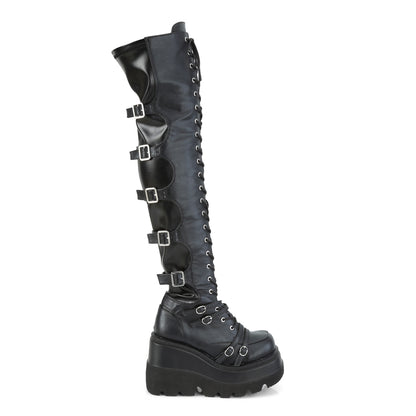 4 1/2" Wedge PF Lace-Up Over-The Knee Boot, Side Zip (Demonia SHA350/BVL)