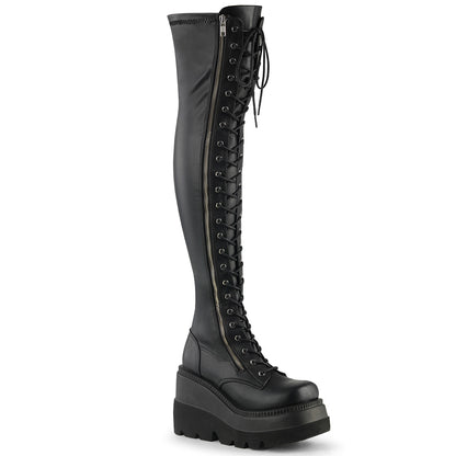 4 1/2" Wedge PF Lace-Up Thigh-High Boot, Outside Zip (Demonia SHA374/BVL)
