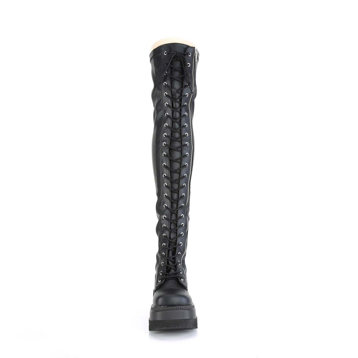 4 1/2" Wedge PF Lace-Up Thigh-High Boot, Outside Zip (Demonia SHA374/BVL)