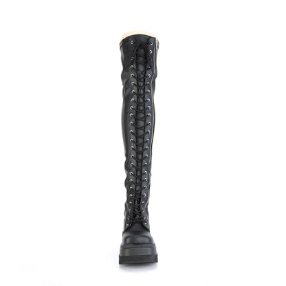 4 1/2" Wedge PF Lace-Up Thigh-High Boot, Outside Zip (Demonia SHA374/BVL)