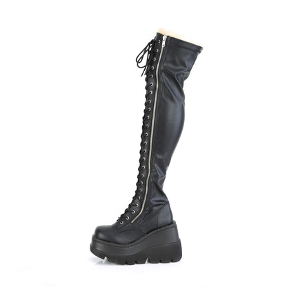 4 1/2" Wedge PF Lace-Up Thigh-High Boot, Outside Zip (Demonia SHA374/BVL)