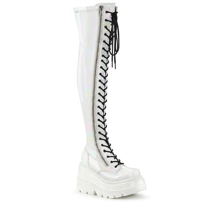4 1/2" Wedge PF Lace-Up Thigh-High Boot, Outside Zip (Demonia SHA374/BVL)