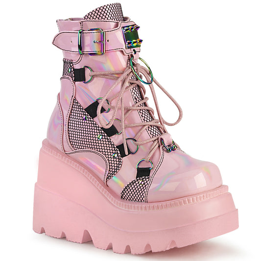 4 1/2" Wedge PF Lace-Up Ankle Boot, Back Metal Zipper (Demonia SHA60/BPHG)