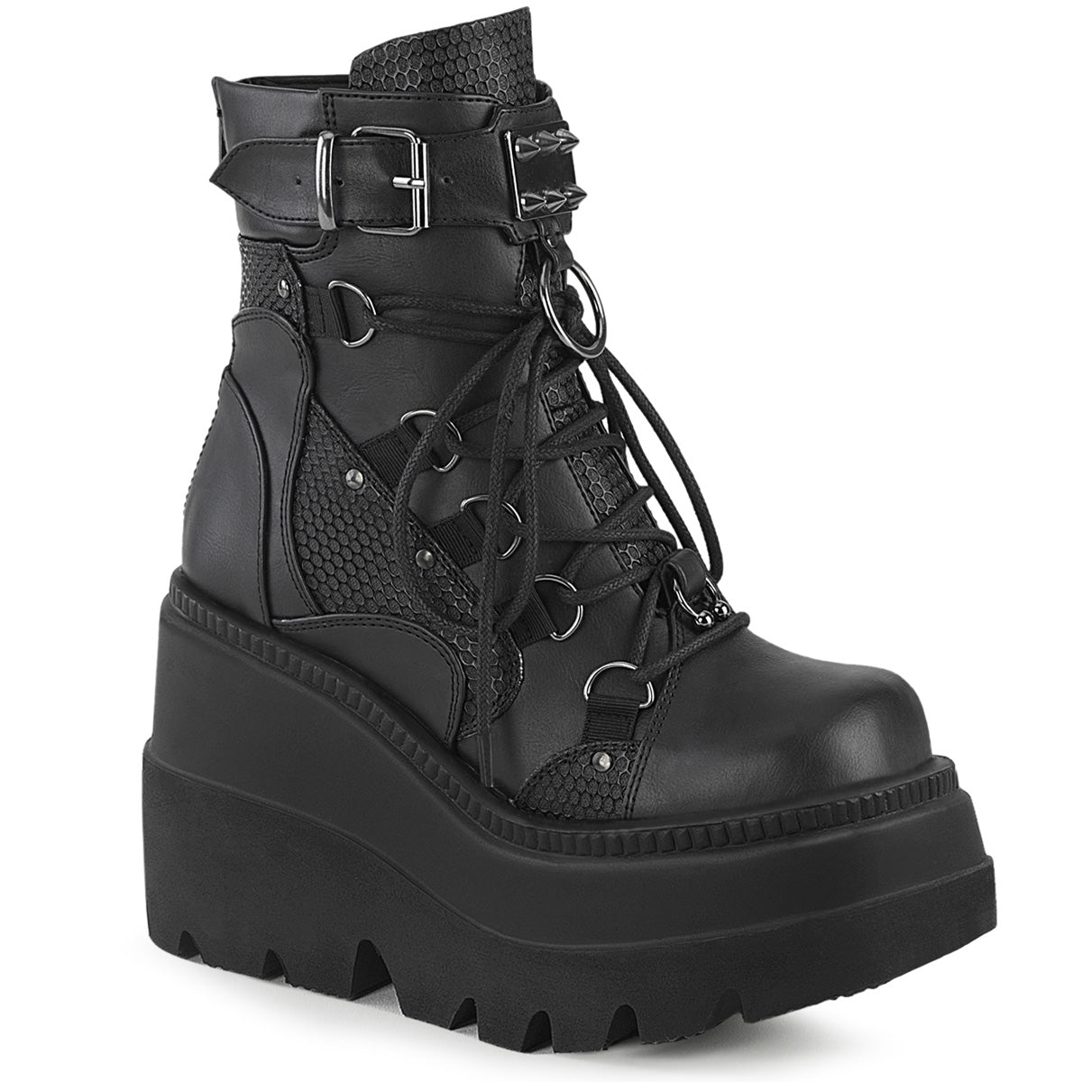 4 1/2" Wedge PF Lace-Up Ankle Boot, Back Metal Zipper (Demonia SHA60/BPHG)