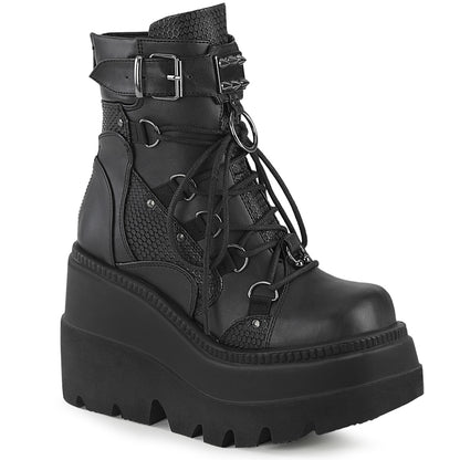 4 1/2" Wedge PF Lace-Up Ankle Boot, Back Metal Zipper (Demonia SHA60/BPHG)