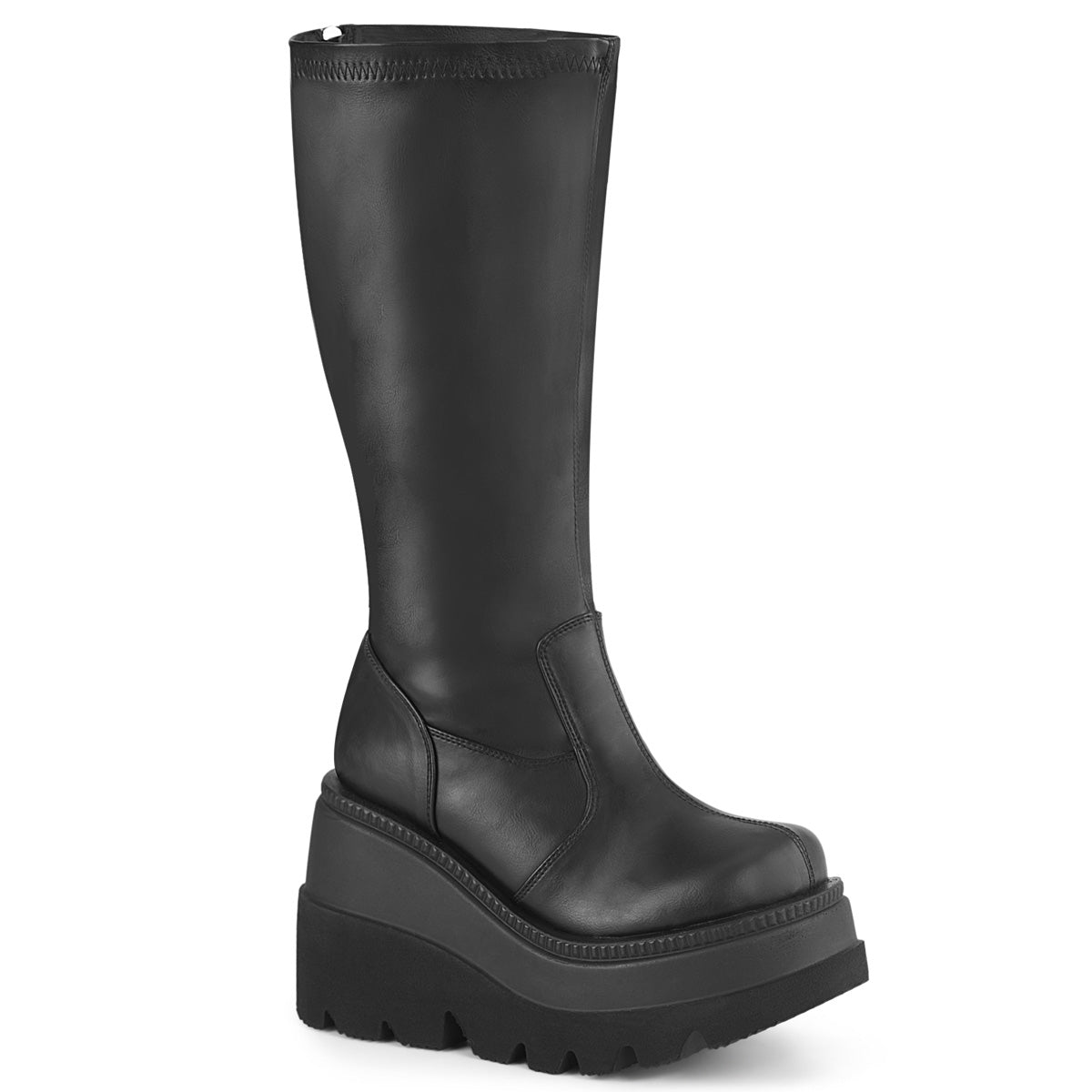 4 1/2" Wedge PF STR Wide Calf Knee High Boot, Back Zip (Demonia SHA65WC/BVL)