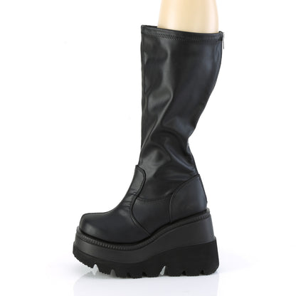 4 1/2" Wedge PF STR Wide Calf Knee High Boot, Back Zip (Demonia SHA65WC/BVL)