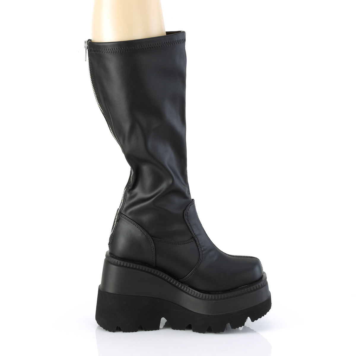 4 1/2" Wedge PF STR Wide Calf Knee High Boot, Back Zip (Demonia SHA65WC/BVL)